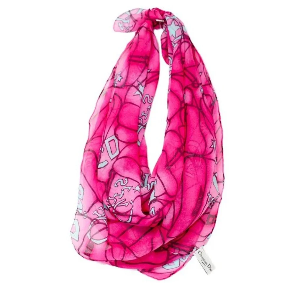 XRARE VTG Pink&Turqse Miss Dior Scarf by John Galliano Design-Classic Brandings!